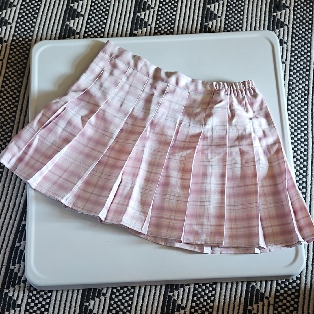 Chic Pink Plaid Skater Skirt